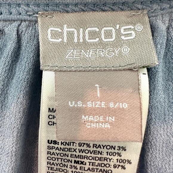 CHICO’S | Zenergy Faded Blue Embroidered Knit Top | Size 1 Medium - Picture 6 of 7